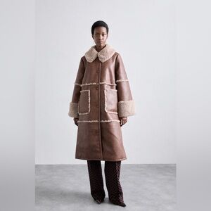 BAUM UND PFERDGARTEN Brown and Cream Teddy Jacket with Sherpa Trim size 8 NWT